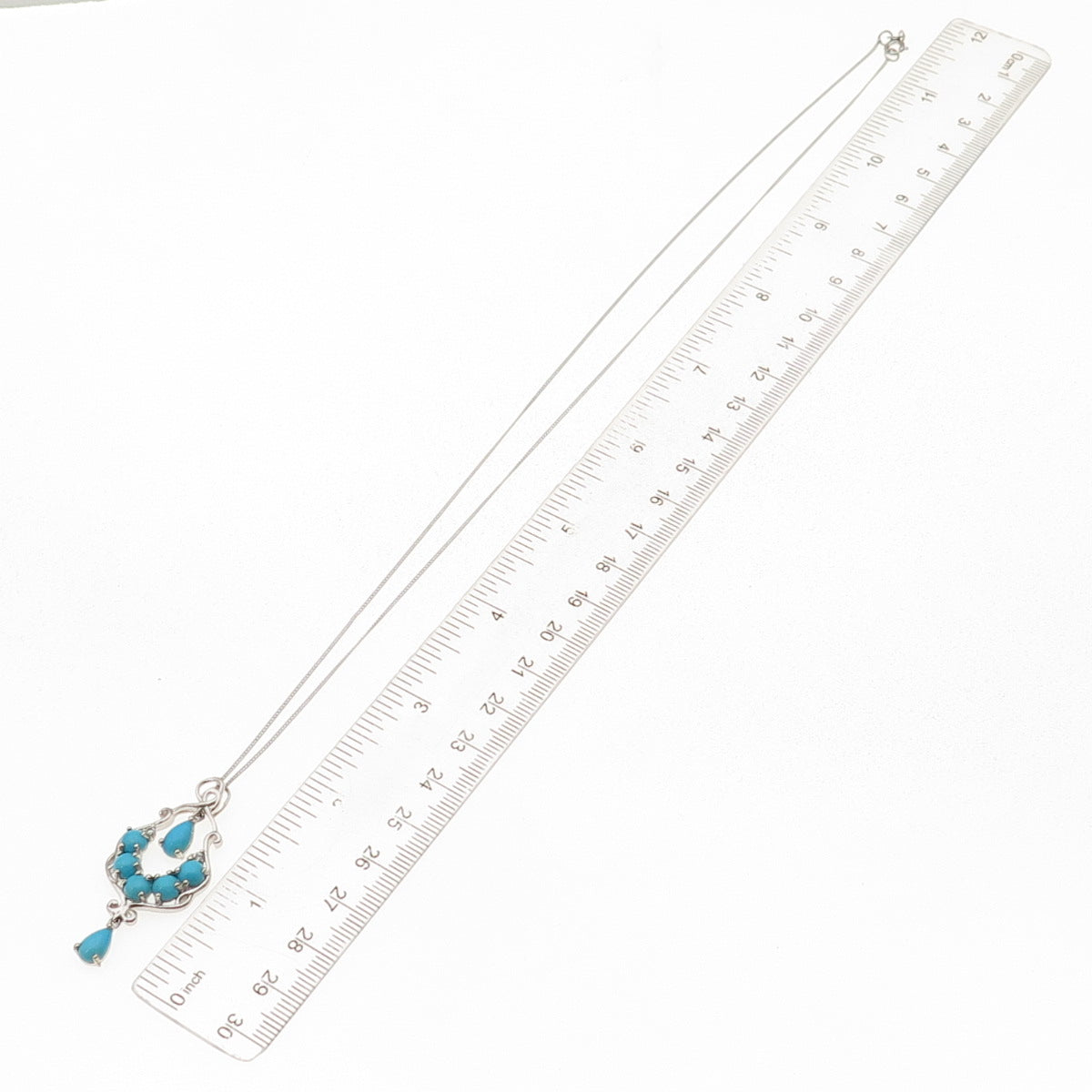 Chuck Clemency 925 Sterling Silver Real Turquoise White Topaz Chain Necklace 20"