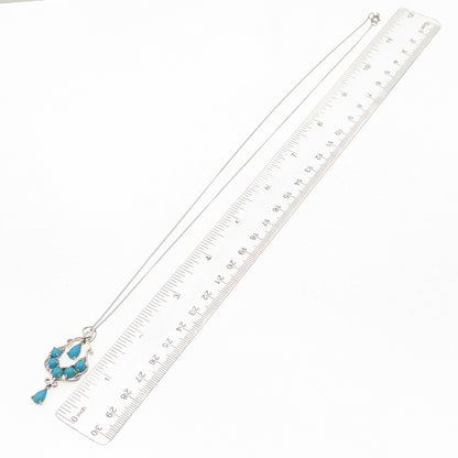 Chuck Clemency 925 Sterling Silver Real Turquoise White Topaz Chain Necklace 20"