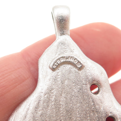 925 Sterling Silver Vintage Real Round-Cut Sapphire Modernist Pendant