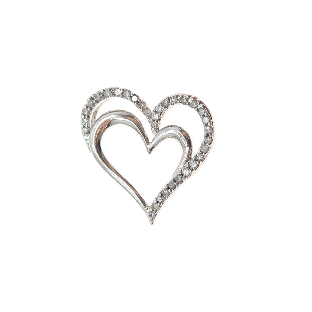 SUN 925 Sterling Silver Real Round-Cut Diamond Heart Slide Charm Pendant