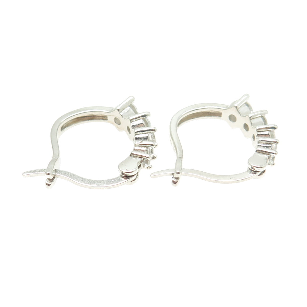 925 Sterling Silver Round-Cut C Z Graduated Hoop Earrings