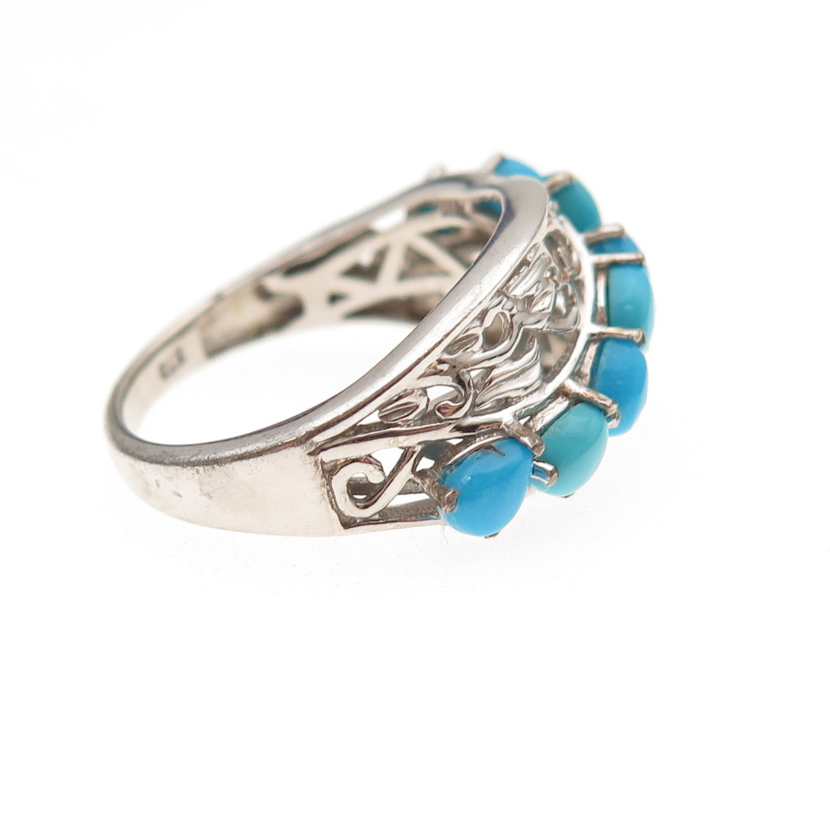 Chuck Clemency 925 Sterling Silver Real Turquoise Floral Scroll Ring Size 8.25
