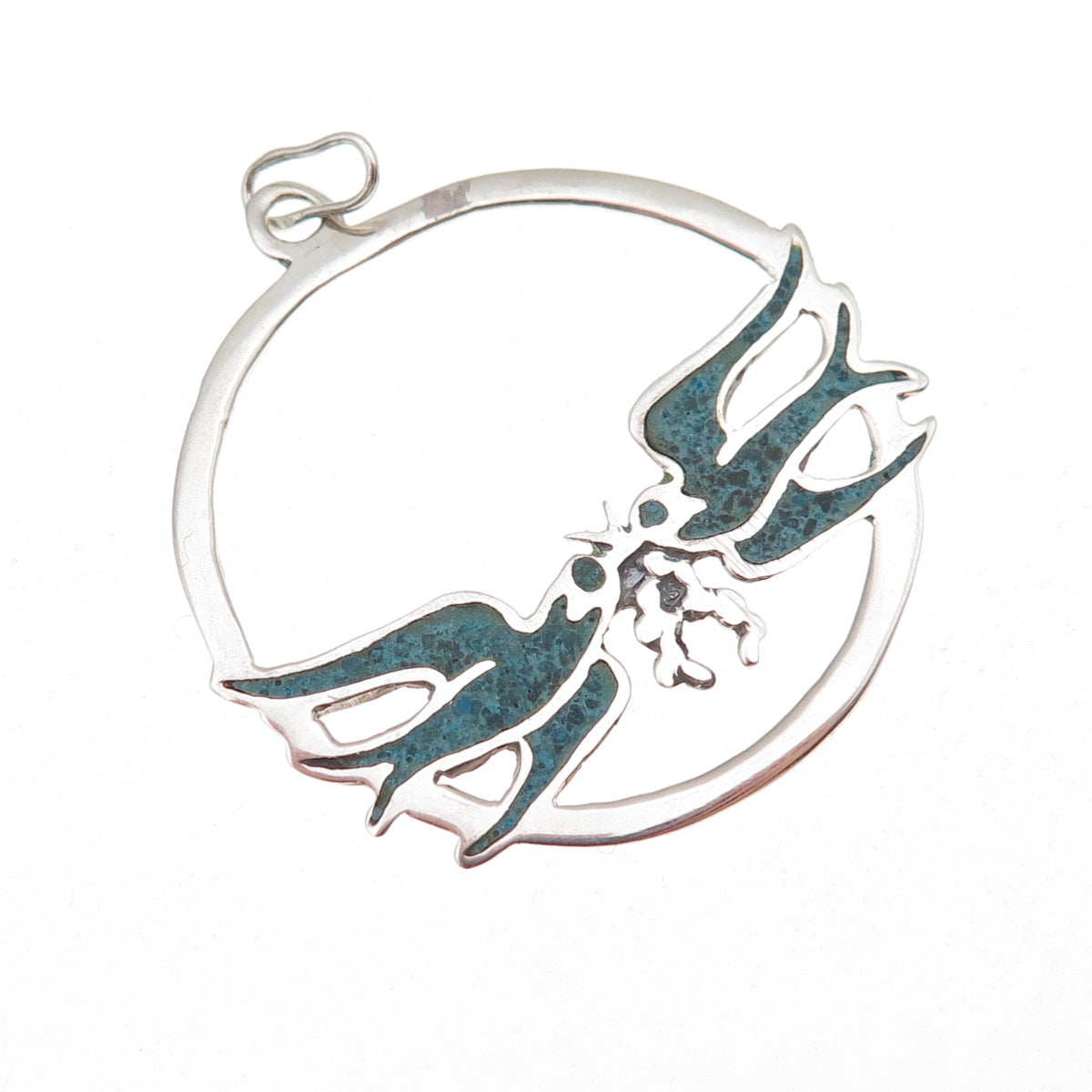 925 Sterling Silver Vintage Real Turquoise Inlay Swallow Birds Charm Pendant