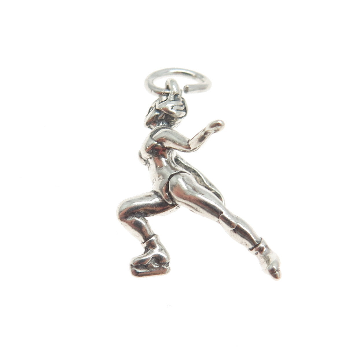 SHUBE 925 Sterling Silver Vintage Figure Skater Fan 3D Pendant