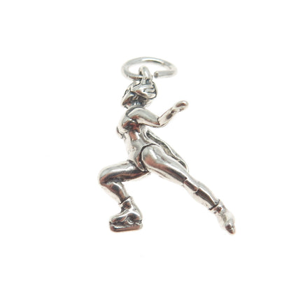 SHUBE 925 Sterling Silver Vintage Figure Skater Fan 3D Pendant