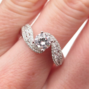 925 Sterling Silver Round-Cut C Z Engagement Bypass Ring Size 6.75