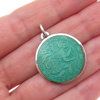 Charles Thomae Sterling Silver Antique Art Deco Enamel St. Christopher Pendant