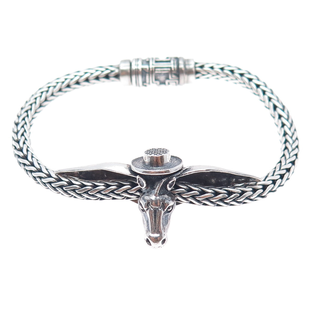 925 Sterling Silver Vintage Horse Oxidized Spiga Link Bracelet 6.25"