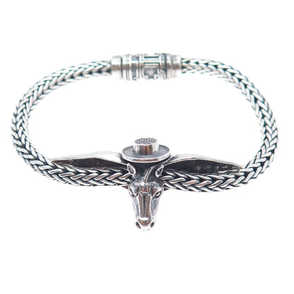 925 Sterling Silver Vintage Horse Oxidized Spiga Link Bracelet 6.25"