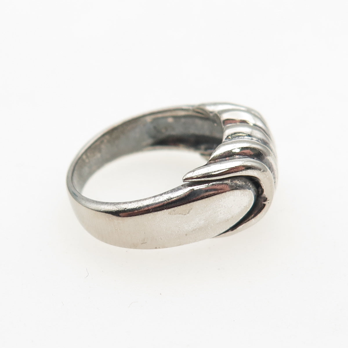 925 Sterling Silver Vintage Modernist Ribbed Oxidized Ring Size 5.25