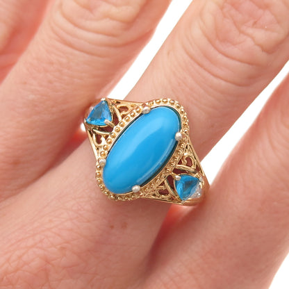 Chuck Clemency 925 Sterling Gold Plated Turquoise Apatite & Topaz Ring Size 8.25