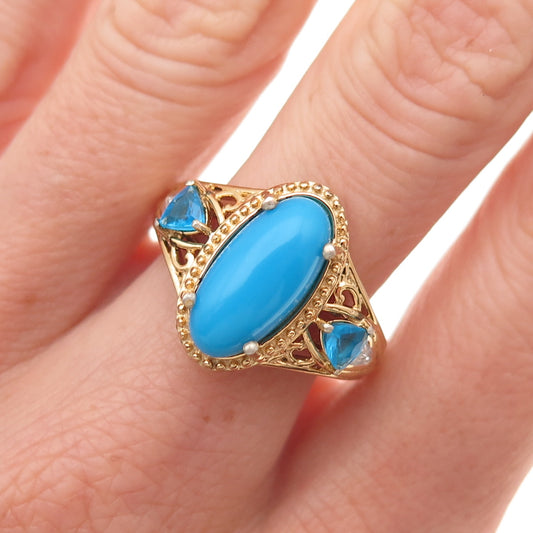 Chuck Clemency 925 Sterling Gold Plated Turquoise Apatite & Topaz Ring Size 8.25