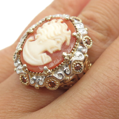 MICHAEL VALITUTTI Gems En Vogue Sterling 2-Tone Garnet MOP Cameo Ring Size 6.25