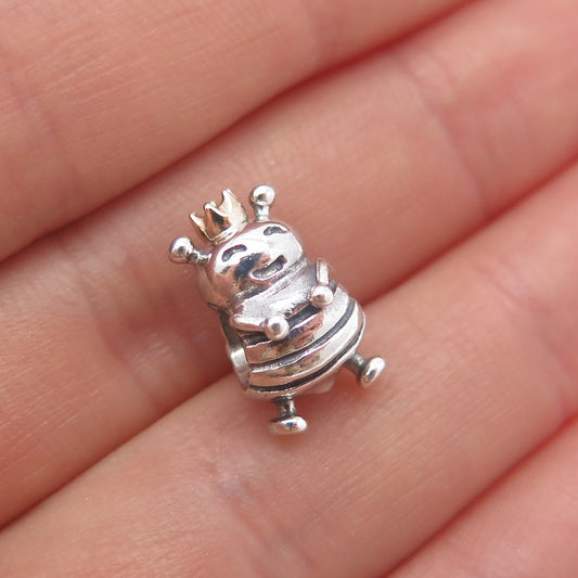 PANDORA 925 Sterling Silver & Gold Queen Bee Slide Bead Charm