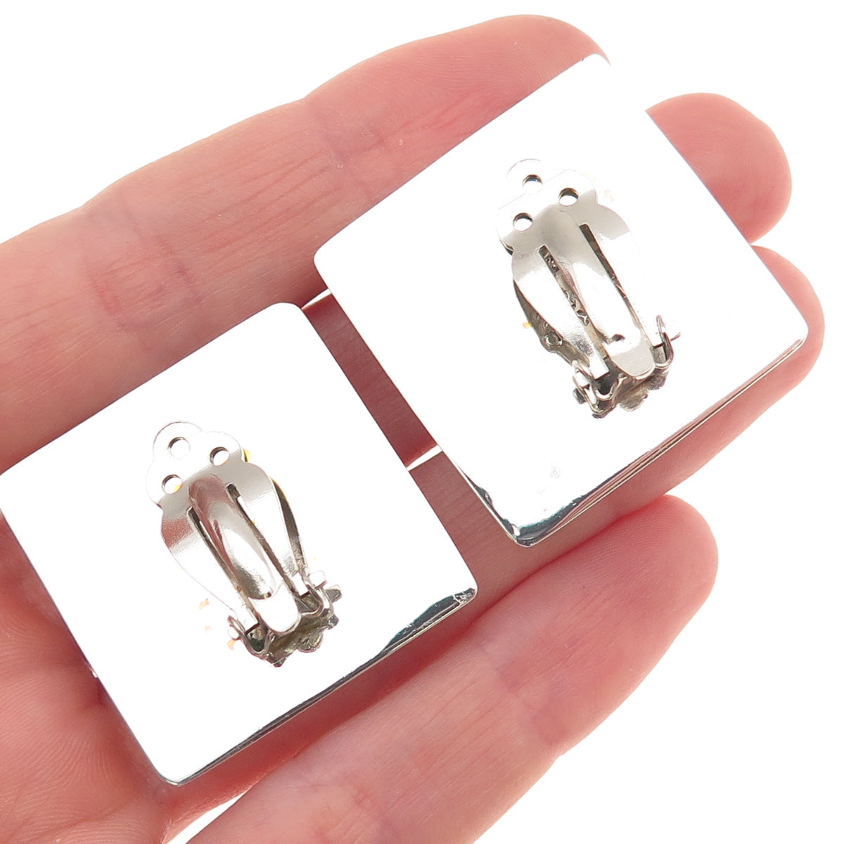 925 Sterling Silver 2-Tone Vintage Mexico Modernist Clip On Earrings