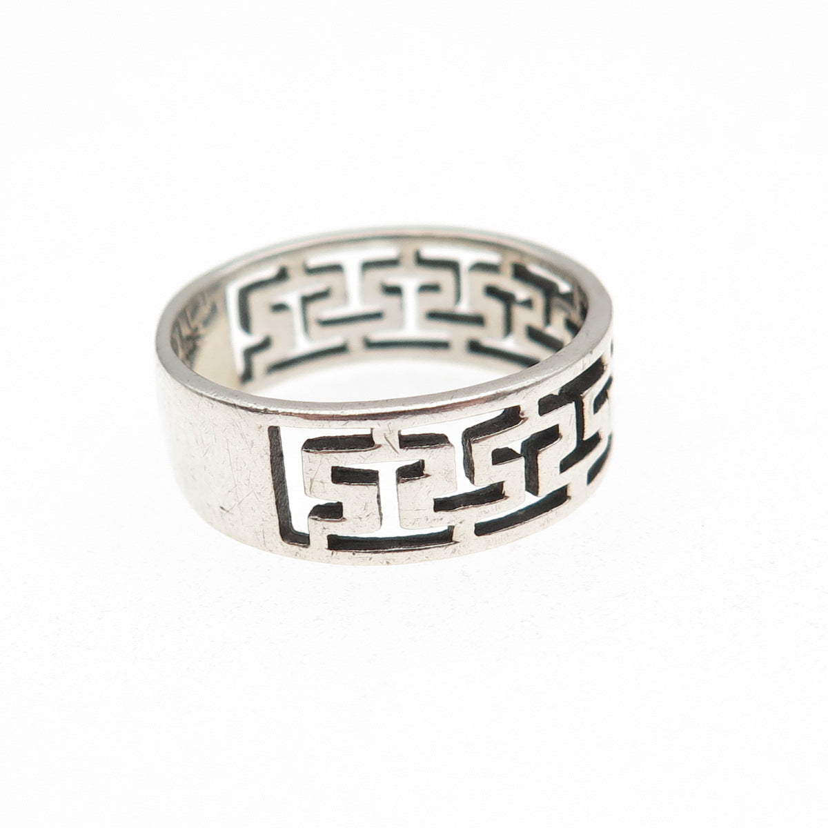 925 Sterling Silver Vintage Greek Maze Oxidized Band Ring Size 6.75