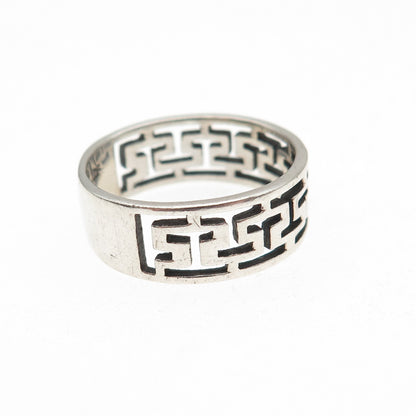 925 Sterling Silver Vintage Greek Maze Oxidized Band Ring Size 6.75