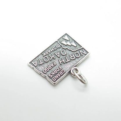 925 Sterling Silver Vintage Beau North Dakota State Oxidized Charm Pendant