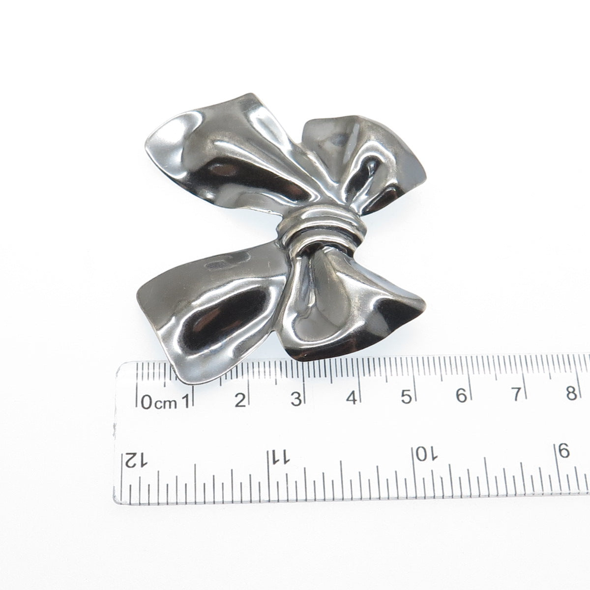 925 Sterling Silver Vintage Ribbon Bow Oxidized Pin Brooch