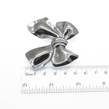 925 Sterling Silver Vintage Ribbon Bow Oxidized Pin Brooch