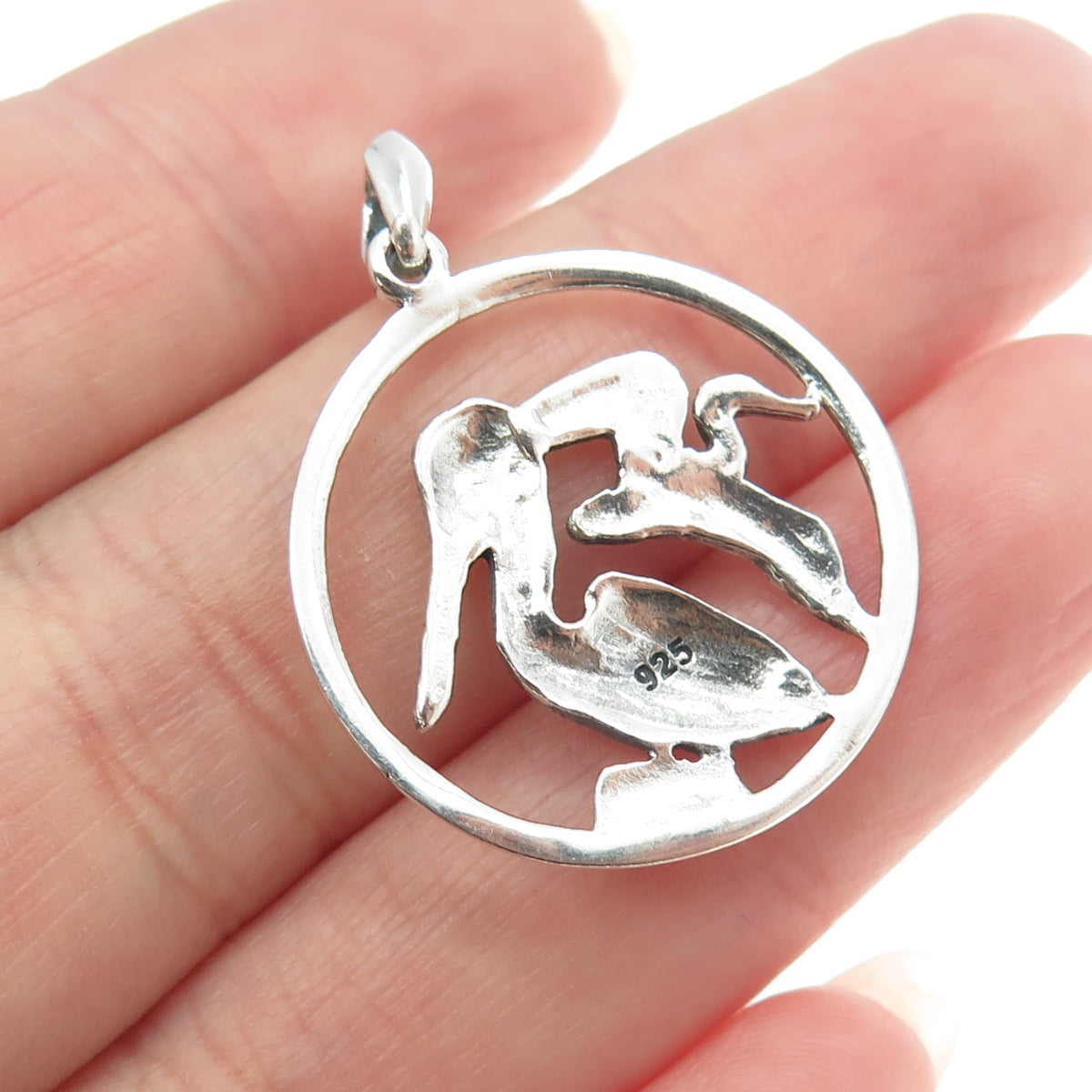 925 Sterling Silver Vintage Couple of Storks Pendant