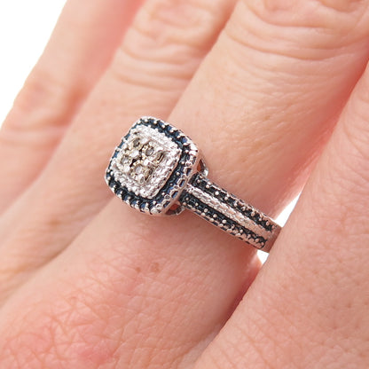 Jane Seymour 925 Sterling Silver Real Blue & White Diamond Ring Size 7.25