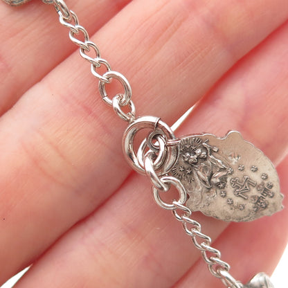 925 Sterling Silver Antique Art Deco Rose Catholic Saints Bracelet 7.5"