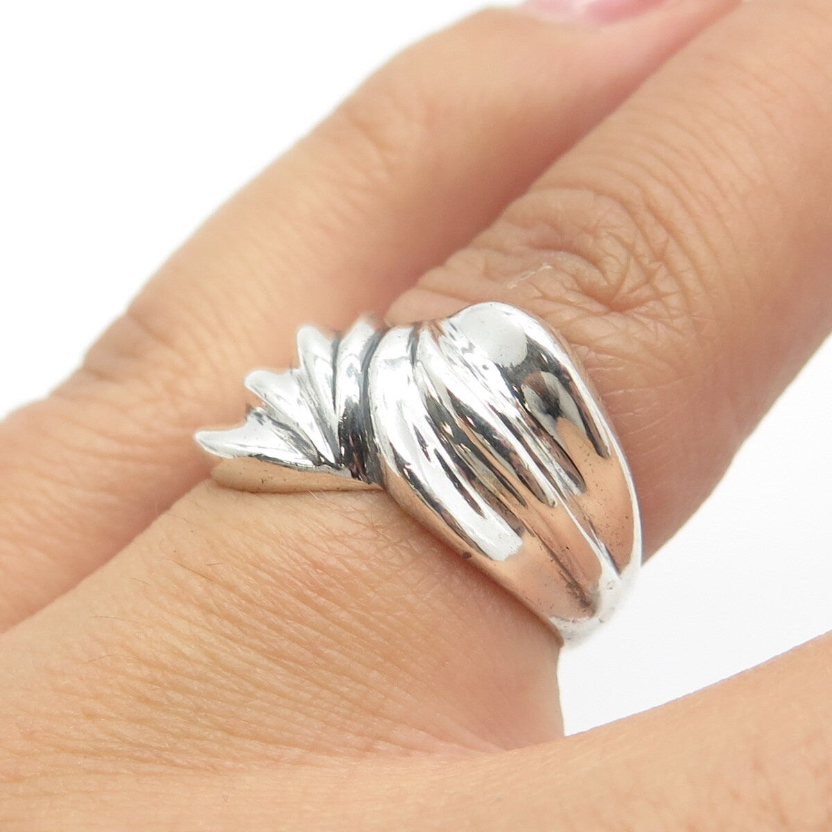 925 Sterling Silver Vintage Textured Modernist Ring Size 6