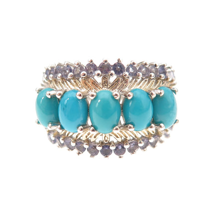 Chuck Clemency Sterling Silver 2-Tone Real Turquoise & Tanzanite Ring Size 8.25