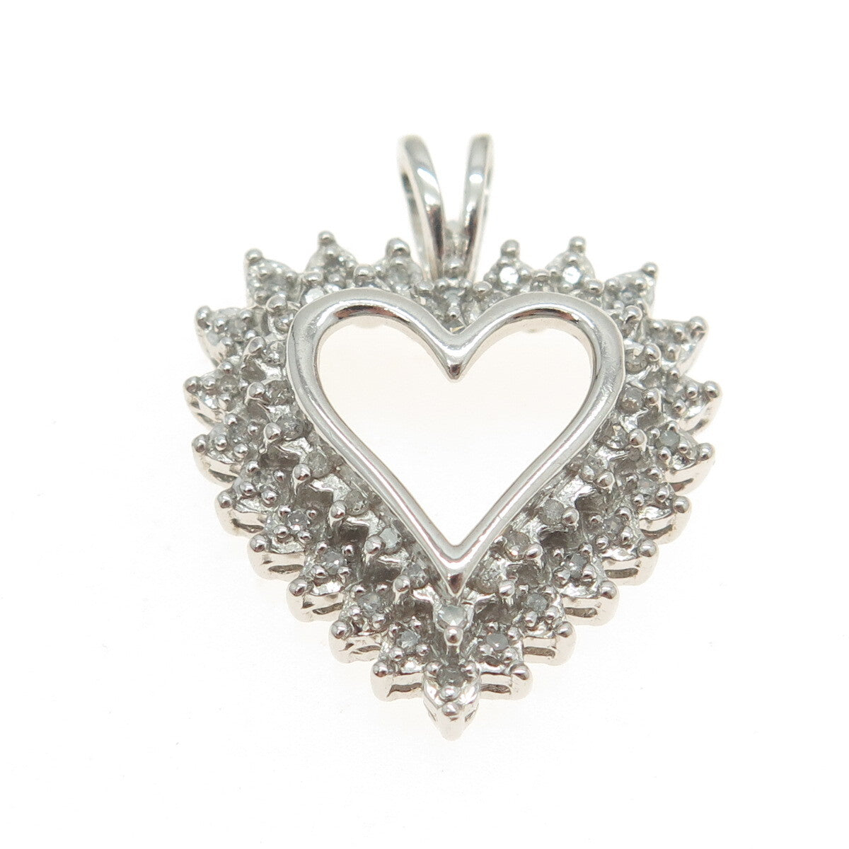 HN HENG NGAI 925 Sterling Silver Real Round-Cut Diamond Heart Pendant