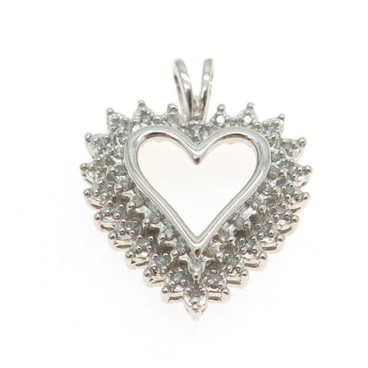 HN HENG NGAI 925 Sterling Silver Real Round-Cut Diamond Heart Pendant