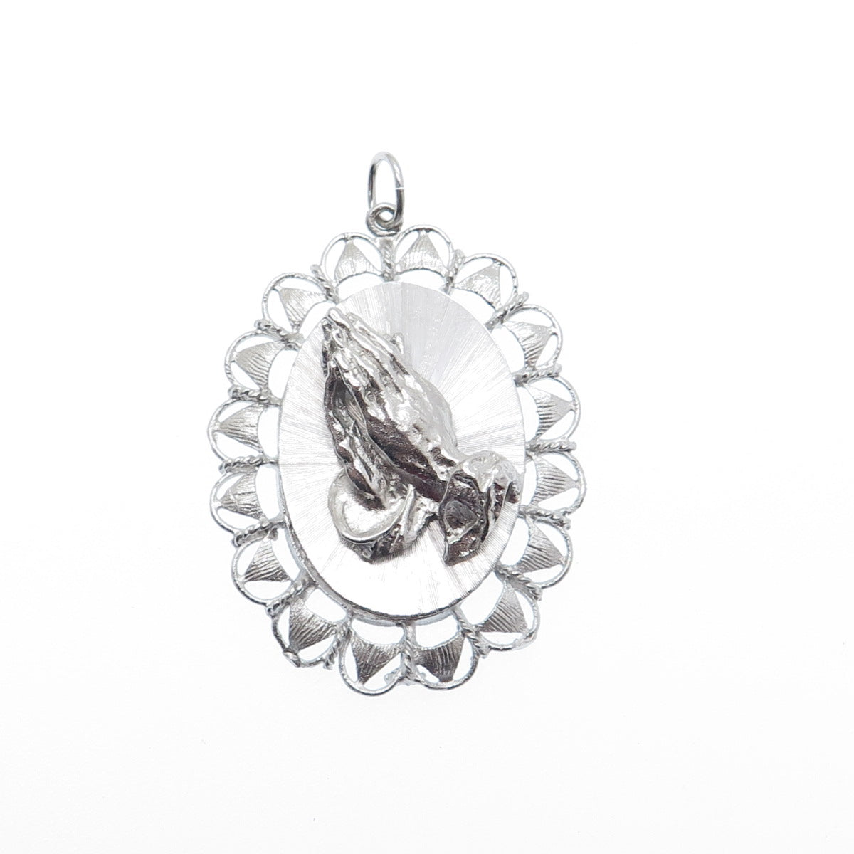 ART'S ELEGANCE 925 Sterling Silver Vintage Prayer Hands Religious Charm Pendant