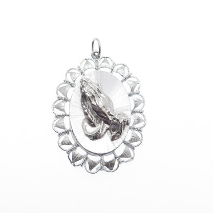 ART'S ELEGANCE 925 Sterling Silver Vintage Prayer Hands Religious Charm Pendant