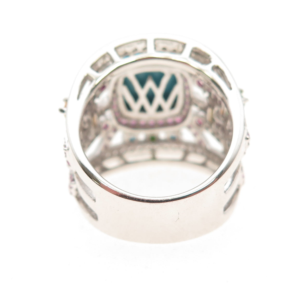 Carol Brodie Sterling Silver Real Turquoise Multi-Color Sapphire Ring Size 7.25