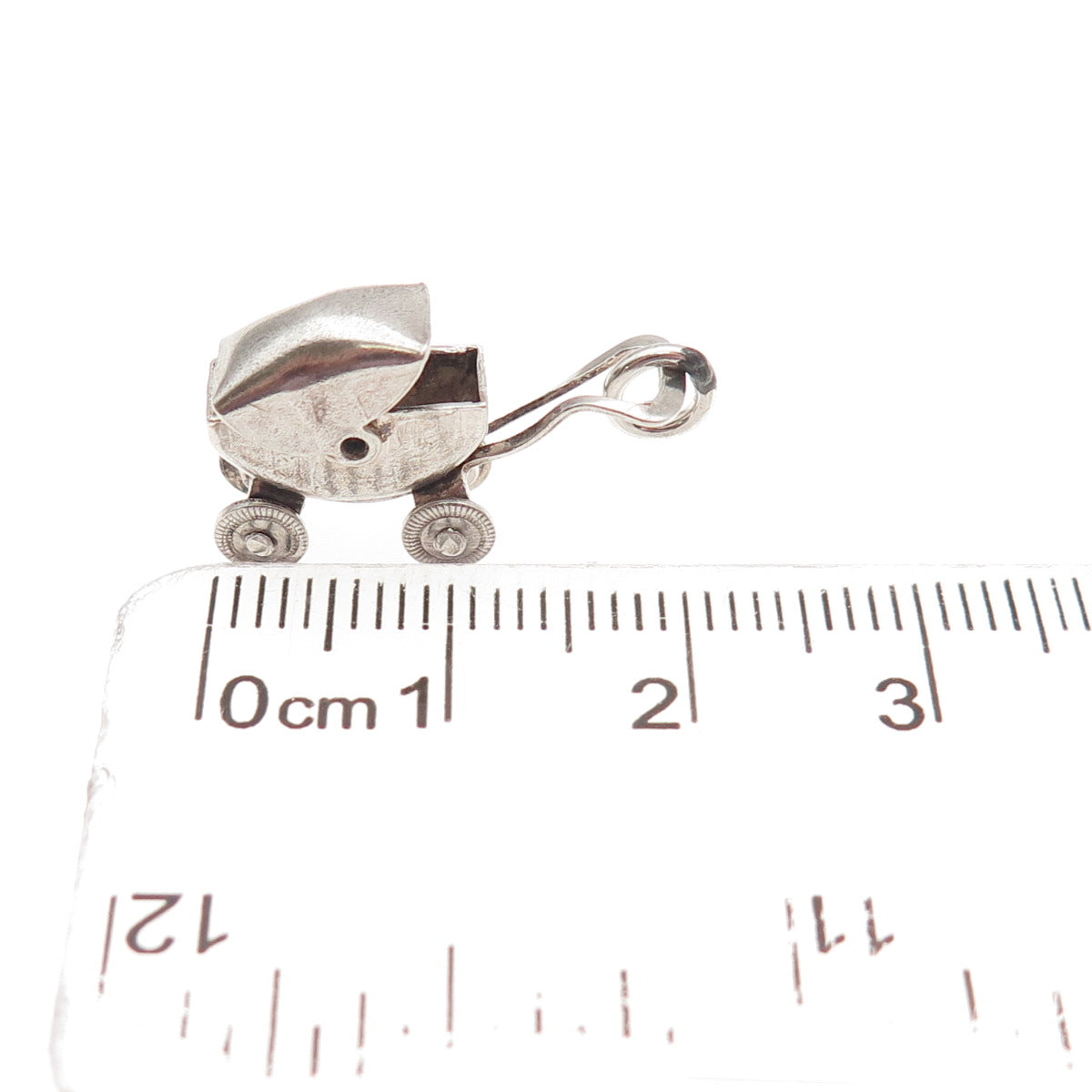 925 Sterling Antique Art Deco Mexico Baby Stroller Movable 3D Mini Charm Pendant