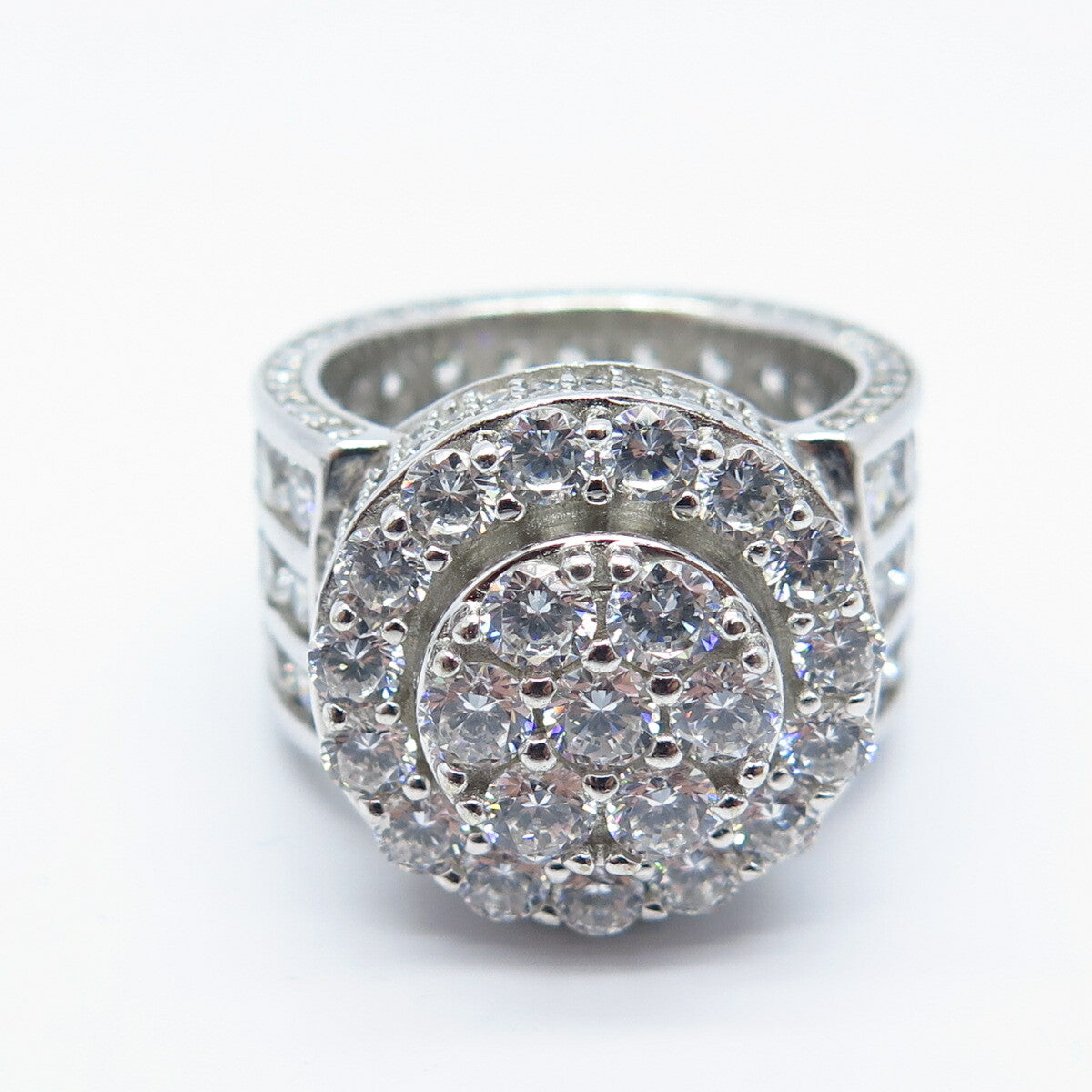 925 Sterling Silver Pave C Z Wide Ring Size 8.5