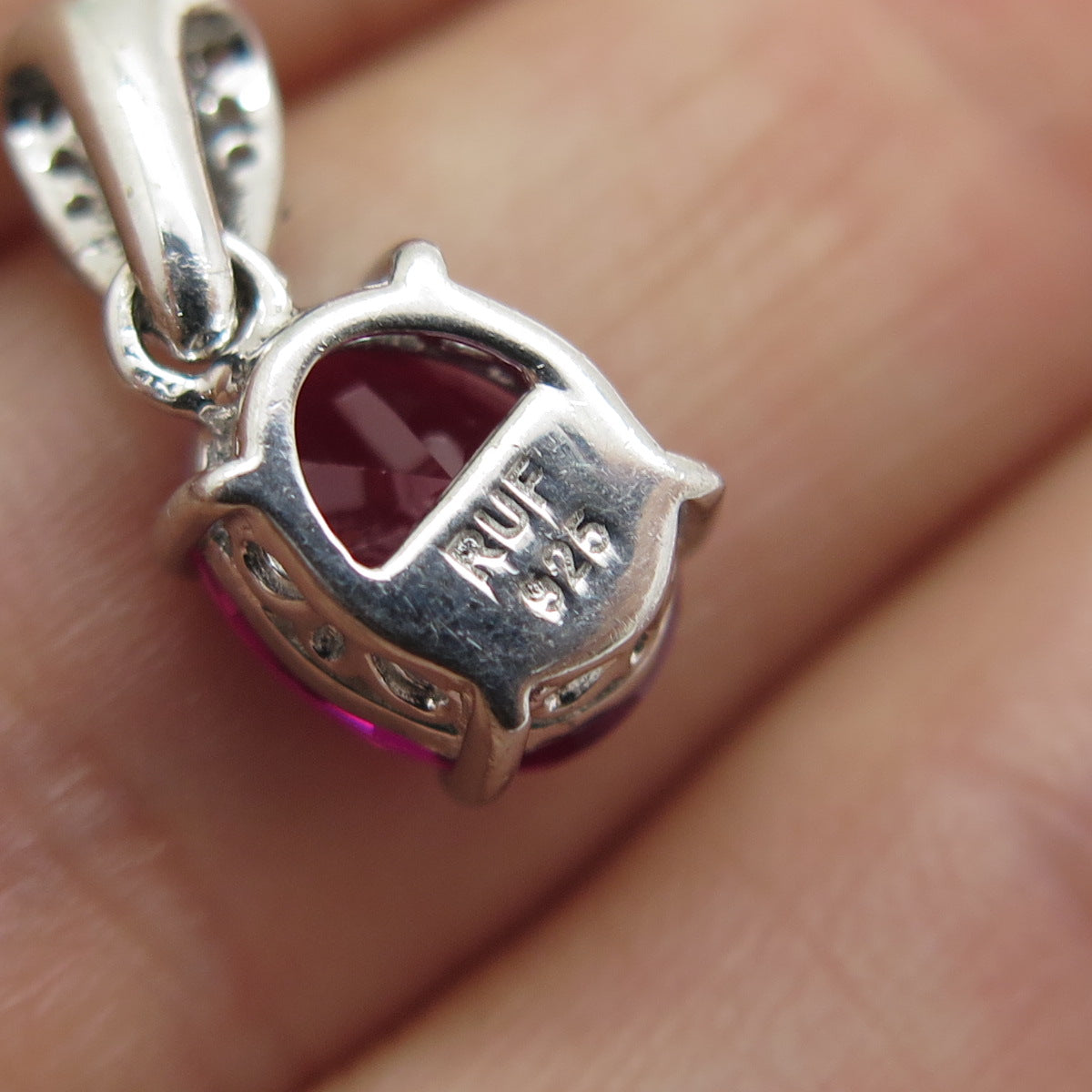 925 Sterling Silver Oval-Cut Lab-Created Ruby C Z & Enamel Pendant