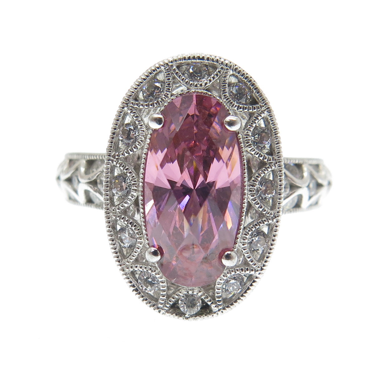 TACORI 925 Sterling Silver Oval & Round-Cut Pink White C Z Ring Size 7.25