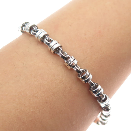 925 Sterling Silver Vintage Modernist Anchor Link Oxidized Bracelet 6.75"