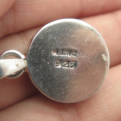 925 Sterling Silver Vintage Mexico Glass Pressed Flower Pendant