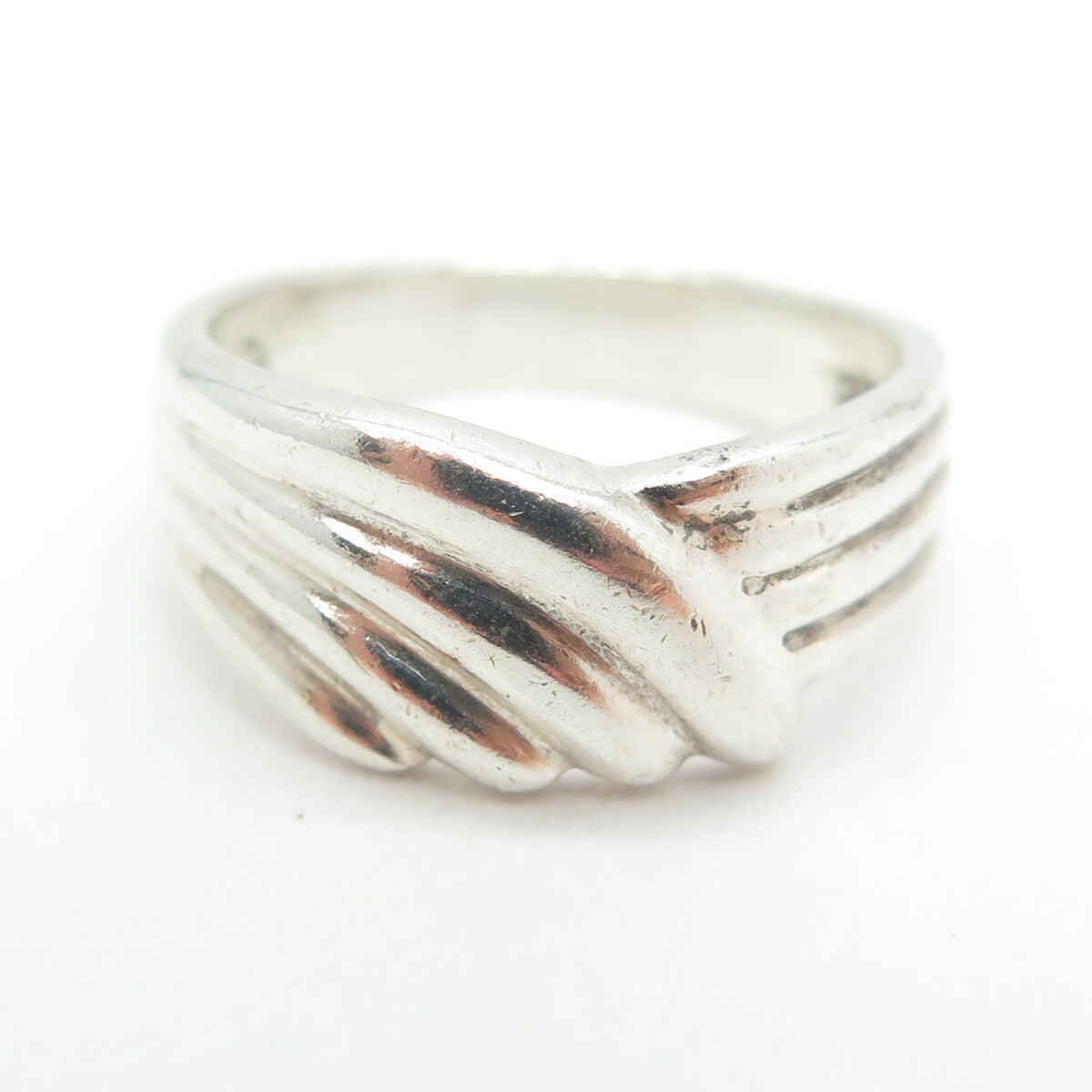 925 Sterling Silver Vintage Ribbed Ring Size 6.25