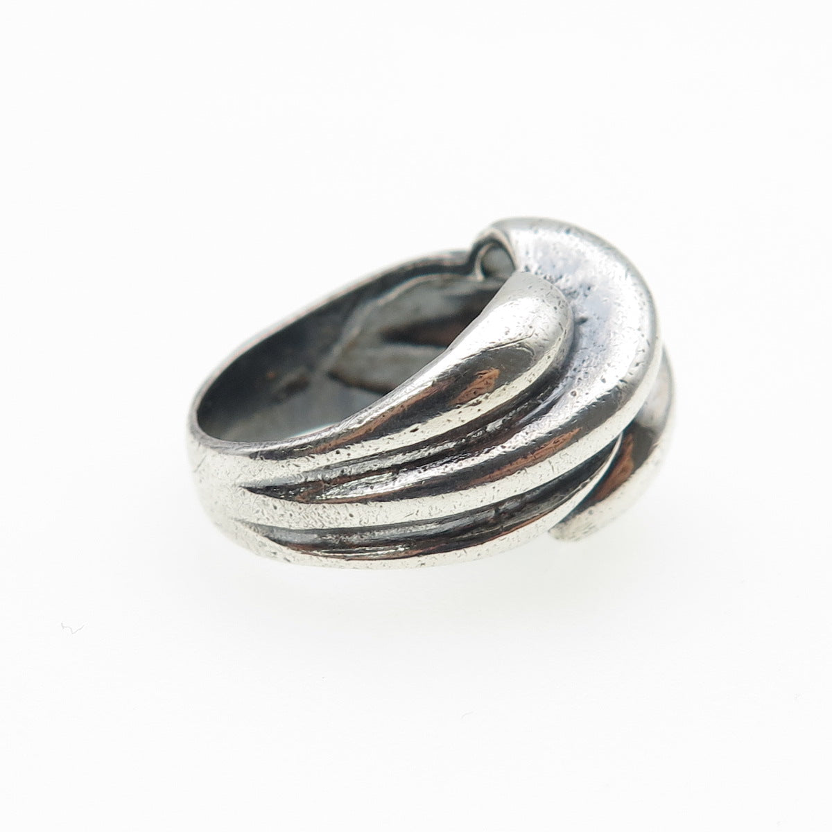 925 Sterling Silver Vintage Modernist Ribbed Bypass Oxidized Ring Size 5