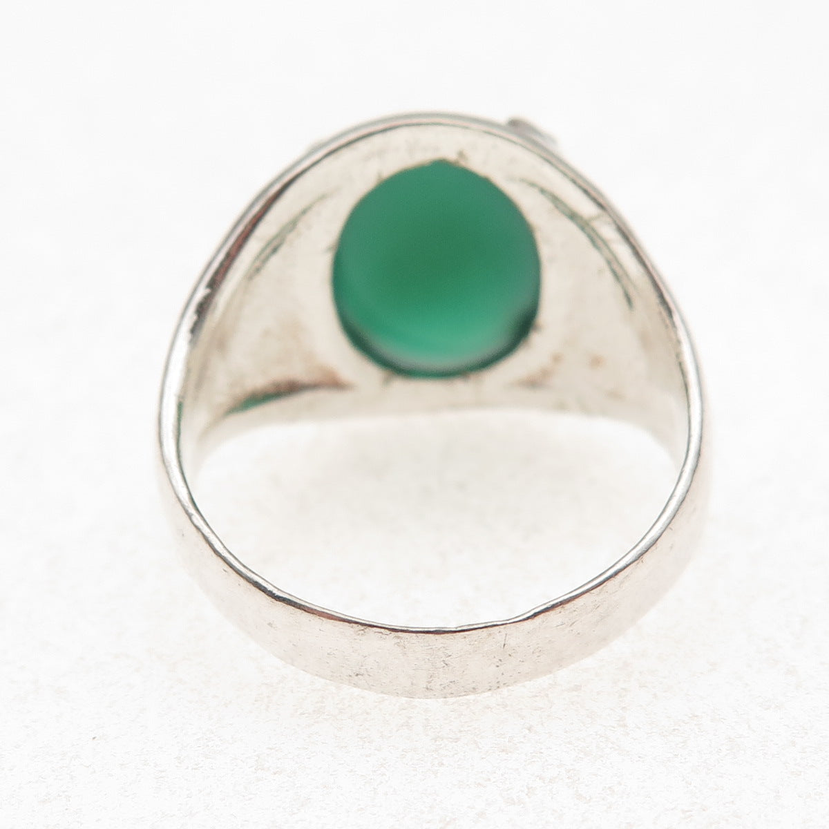 925 Sterling Silver Vintage Real Green Onyx Oxidized Ring Size 11.5