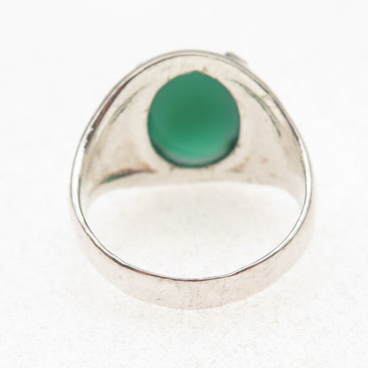 925 Sterling Silver Vintage Real Green Onyx Oxidized Ring Size 11.5