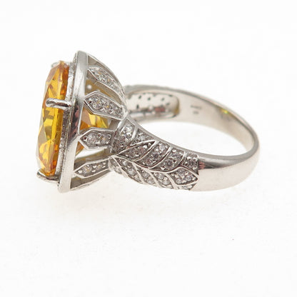 925 Sterling Silver Round-Cut Canary & White C Z Ring Size 7