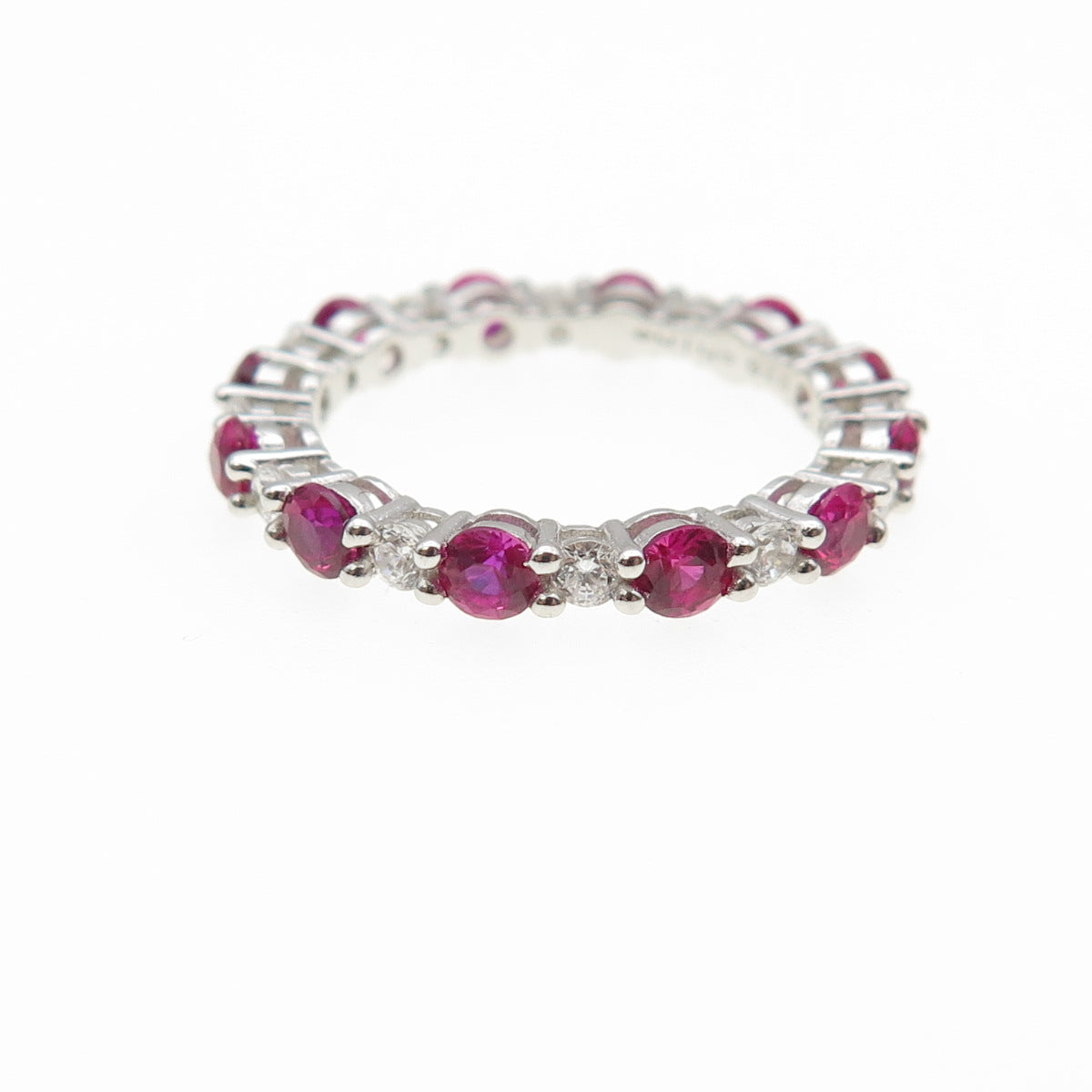 925 Sterling Silver Round-Cut Lab-Created Ruby & C Z Eternity Band Ring Size 6