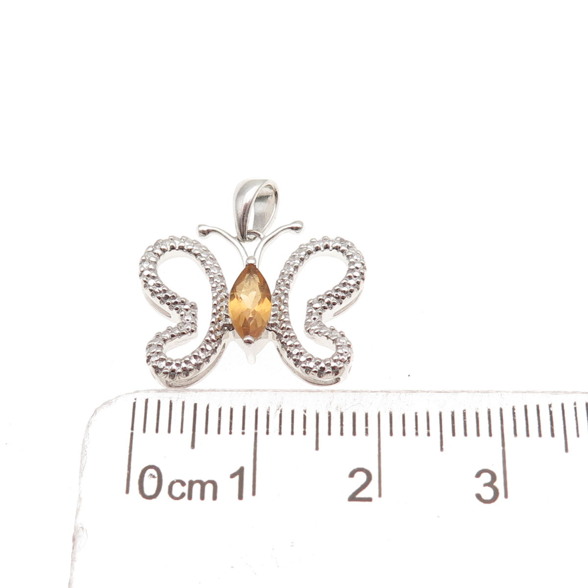 925 Sterling Silver Real Diamond & Citrine Butterfly Mini Charm Pendant