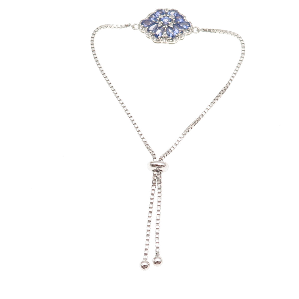 Chuck Clemency 925 Sterling Silver Real Tanzanite & White Topaz Bracelet 6-9.5"