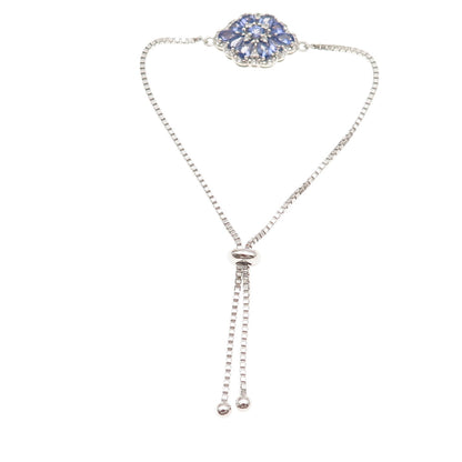 Chuck Clemency 925 Sterling Silver Real Tanzanite & White Topaz Bracelet 6-9.5"