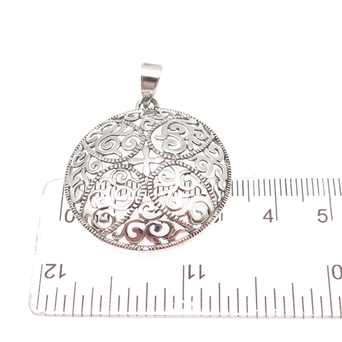 925 Sterling Silver Vintage Ornate Floral Oxidized Charm Pendant